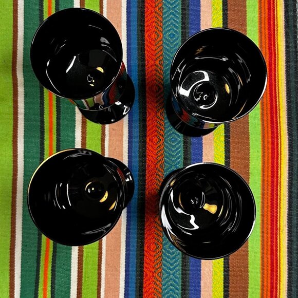 Zbigniew Horbowy Design 4 Black Glass Wine Goblets Vintage MCM Poland 1970s - Picture 11 of 12